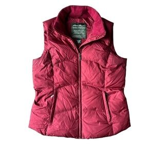 Eddie Bauer Woman’s Premium Goose Down Full Zip Maroon Puffer Vest, Size Small